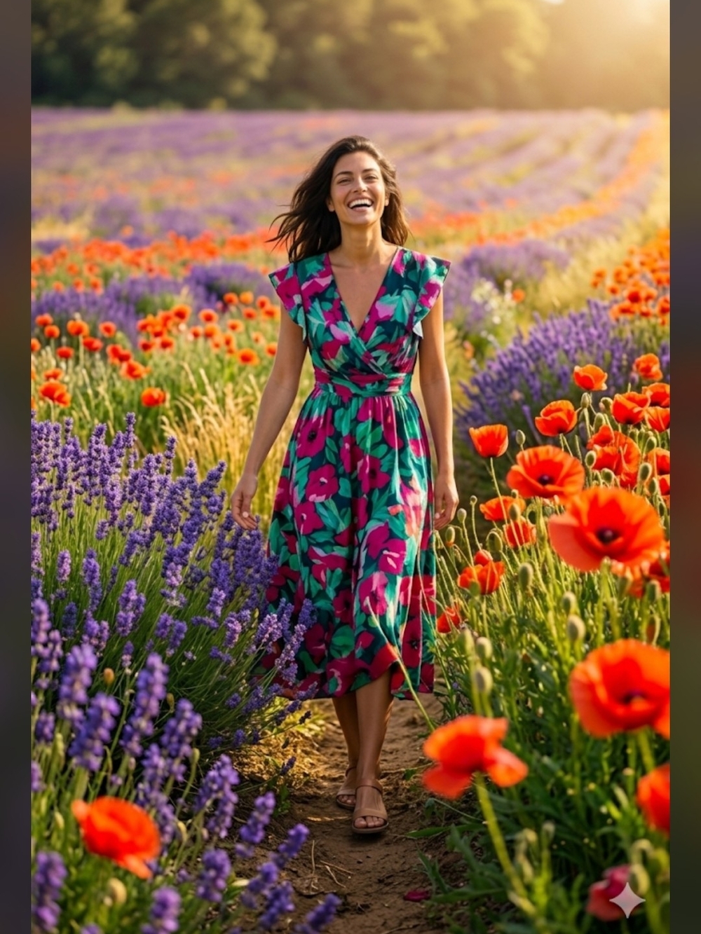 Shein Boho Floral Midi Dress Flutter Sleeve Size 14)